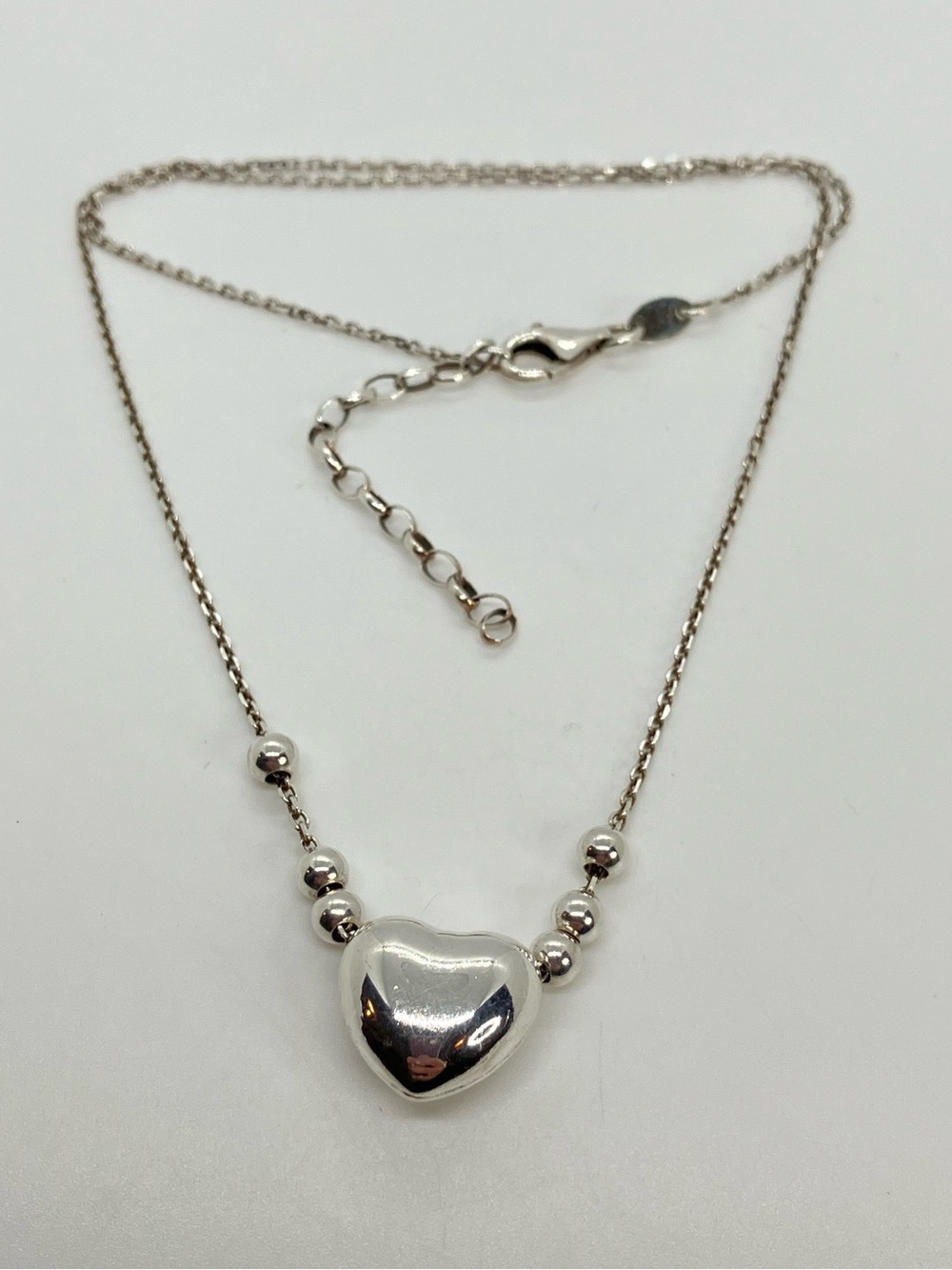 Vtg Dyadema 925 Sterling Silver Puffy Heart Sliding Ball Bead Necklace